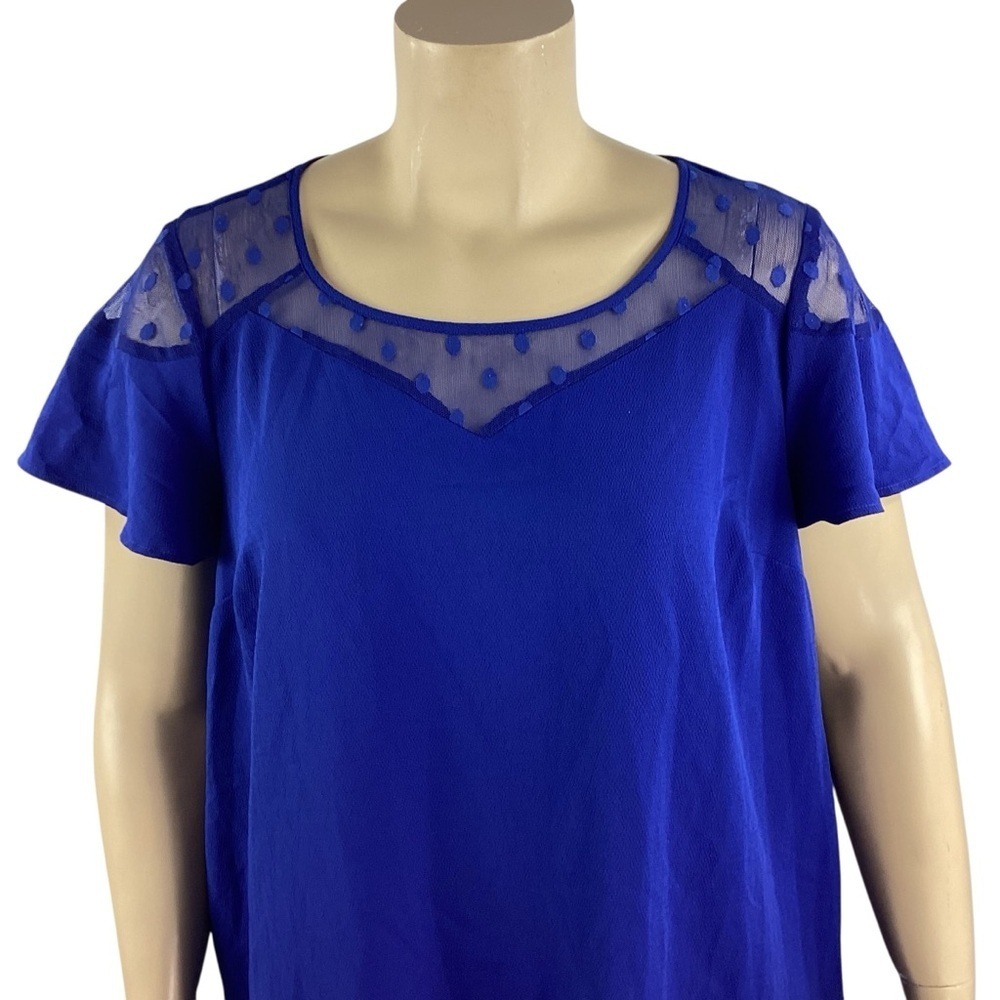 Torrid 2X Blue Sheer Dot Neck Blouse - Picture 2 of 7